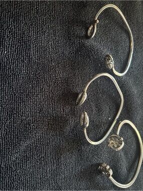 Sterling Silver Open Cuff Bracelet with Shell and Charm Accents